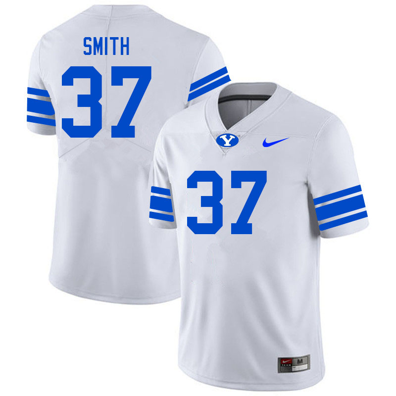 Men #37 Justen Smith BYU Cougars College Football Jerseys Sale-White - Click Image to Close